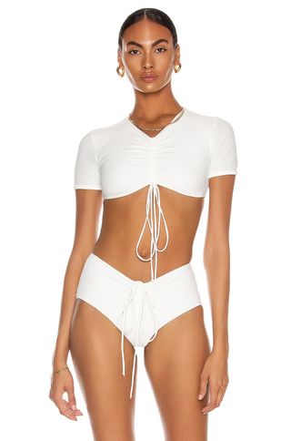 Christopher Esber + Tie-Detailed Ruched Cutout Swimsuit