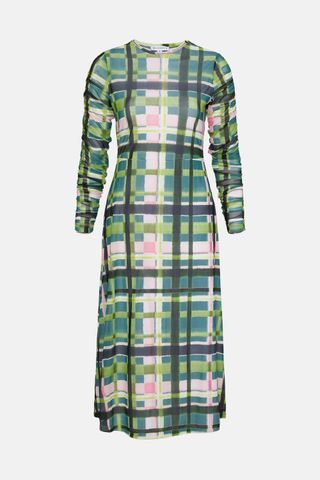 Warehouse + Check Ruched Sleeve Dress
