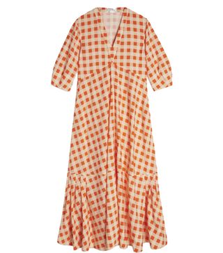 Victoria Beckham + Bell Sleeve Dress in Orange Zest Gingham