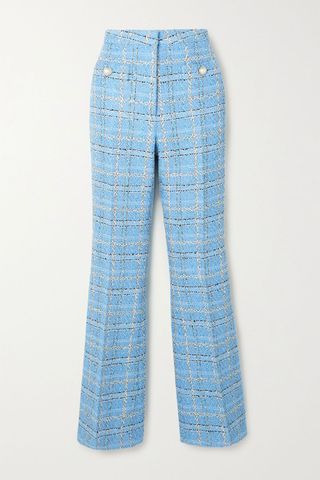 Alessandra Rich + Embellished Checked Metallic Bouclé-Tweed Flared Pants
