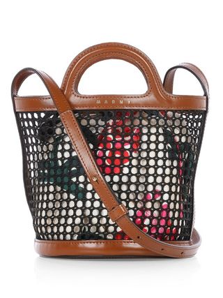 Marni + Leather-Trimmed Net Bucket Bag