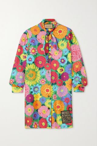 Gucci x Ken Scott + Gagliarda Floral-Print Silk-Twill Mini Dress