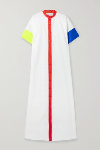 Christopher John Rogers + Color-Block Satin-Trimmed Cotton-Poplin Shirt Dress