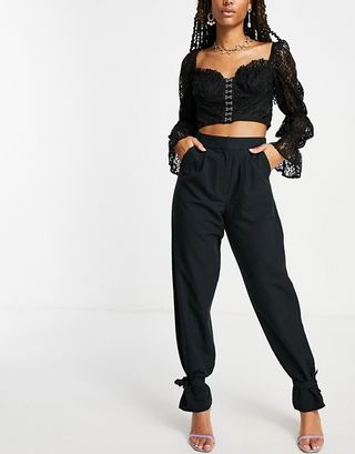 ASOS Design + Ankle Tie Trousers in Black