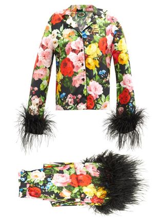 Richard Quinn + Feather-Trimmed Floral-Print Silk Pyjamas