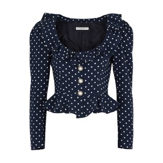 Alessandra Rich + Navy Polka-Dot Silk Blouse