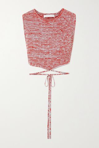 Christopher Esber + Cropped Tie-Detailed Mélange Ribbed-Knit Top