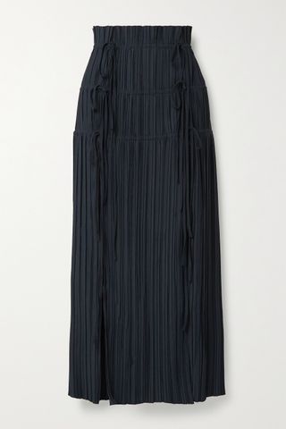 Dion Lee + Tie-Detailed Plissé-Crepe Maxi Skirt