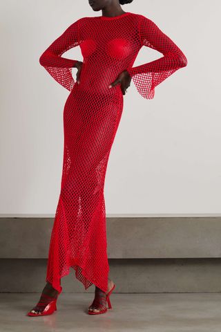 Ferragamo + Open-Back Crochet-Knit Maxi Dress