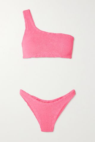 Hunza G + + Net Sustain Nancy One-Shoulder Seersucker Bikini