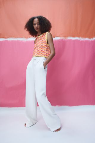 Zara + Floral Jacquard Knit Top