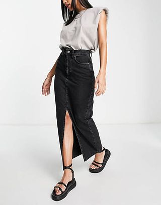 ASOS Design + Organic Denim 90's Maxi Skirt in Washed Black