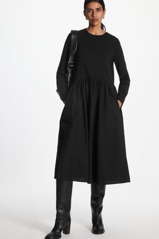 COS + Long-Sleeved Gathered Midi Dress