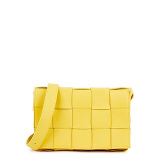 Bottega Veneta + Cassette Intrecciato Yellow Leather Cross-Body Bag