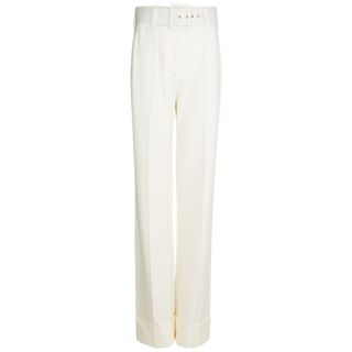 Victoria Victoria Beckham + Ivory Belted Wide-Leg Trousers