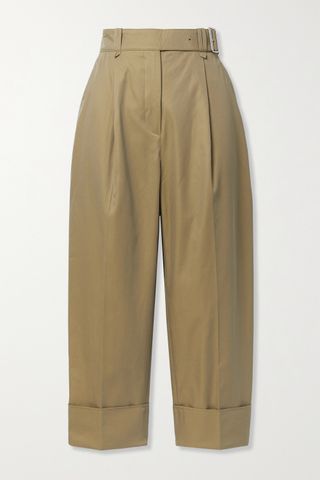 ACNE Studios + Cropped Belted Pleated Cotton-Twill Wide-Leg Pants