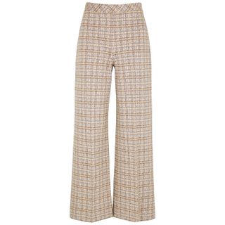Rosetta Getty + Checked Wide-Leg Stretch-Knit Trousers