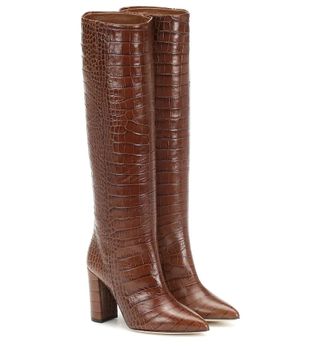 Paris Texas + Croc-effect leather knee-high boots