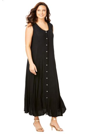 Roamans + Button-Front Everywhere Crinkle Dress