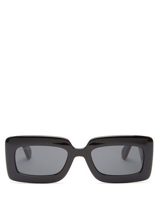 Gucci + GG-Logo Quilted Rectangular Acetate Sunglasses