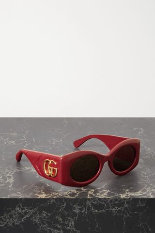 Gucci + Square-Frame Embellished Quilted Leather Sunglasses