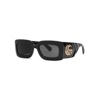 Gucci + Black Rectangle-Frame Sunglasses