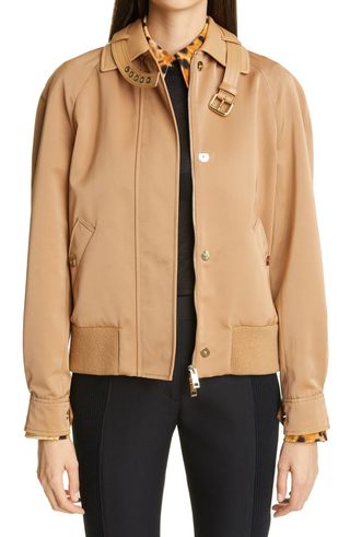 Burberry + Leather Trim Oversize Harrington Jacket