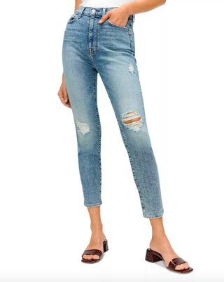 7 for All Mankind + High Waist Ankle Skinny Jeans in Blue