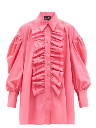 Elzinga + Ruffled Cotton-Blend Mini Shirt Dress