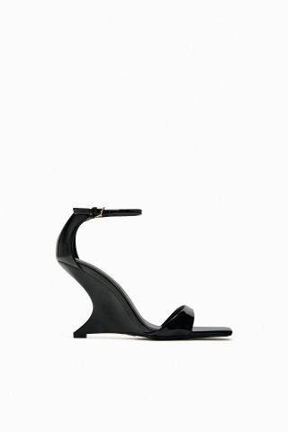 Zara + Faux Patent Leather Wedge Sandals