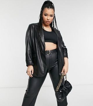 Vero Moda + Leather Look Blazer in Black
