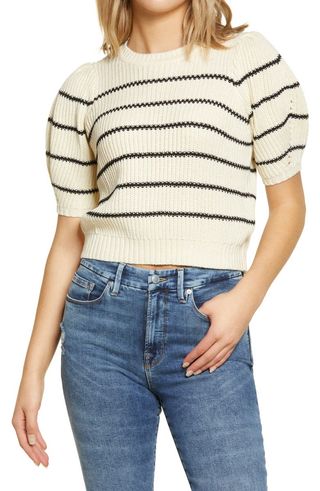 Vero Moda + Stripe Puff Sleeve Crewneck Sweater
