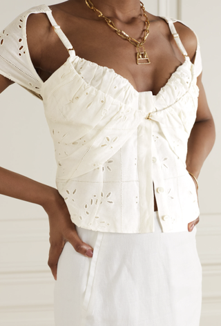 Jacquemus + Tovallo Cutout Broderie Anglaise Linen-Blend Bustier Top