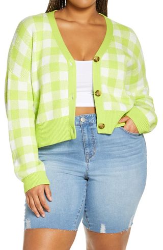 BP + Checkerboard Plaid Crop Cardigan