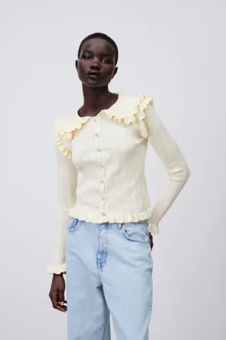 Zara + Ruffled Knit Cardigan