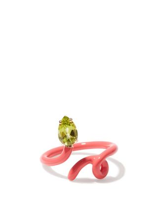 Bea Bongiasca + Baby Vine Peridot, 9kt Gold & Enamel Ring