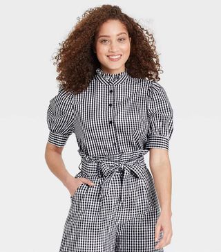 Who What Wear x Target + Puff Elbow Sleeve Ruffle Detail Top