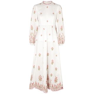 Zimmermann + Poppy Floral-Embroidered Linen Midi Dress
