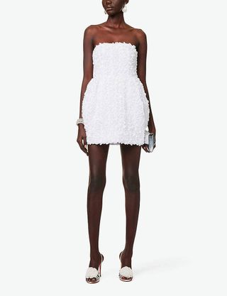 Rotate Birger Christensen + 3D-Floral Bandeau Woven Mini Dress