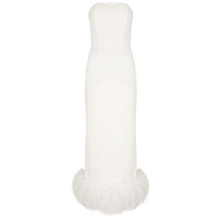 16arlington + Minelli Feather-Trimmed Midi Dress