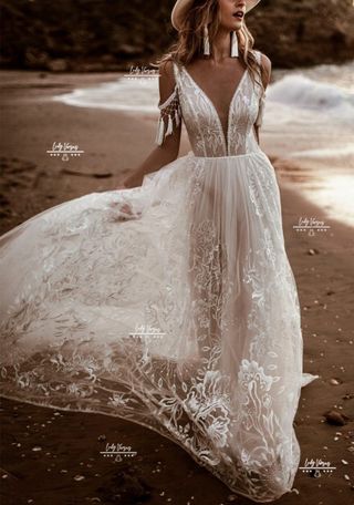 Etsy + Bohemian Elegant Lace Top Wedding Dress