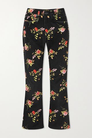 R13 + Kick Fit Cropped Floral-Print High-Rise Flared Jeans