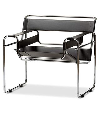 Baxton Studio + Leather Accent Chair in Black and Chrome