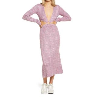 Afrm + Meave Long Sleeve Cutout Sweater Dress
