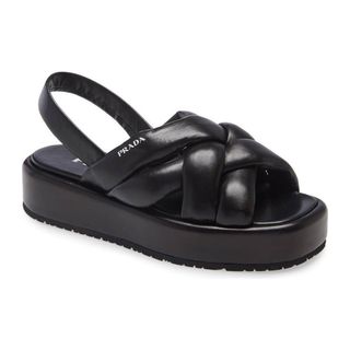Prada + Woven Slingback Platform Sandals