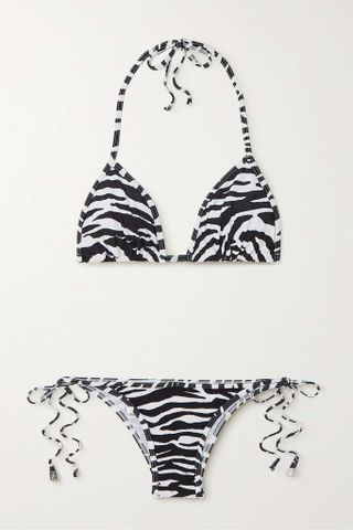 The Attico + Zebra-Print Triangle Halterneck Bikini