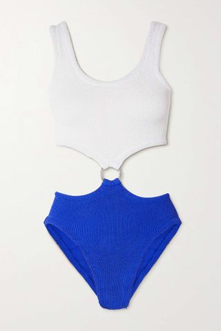 Hunza G + Pretty Woman Cutout Two-Tone Seersucker Swimsuit