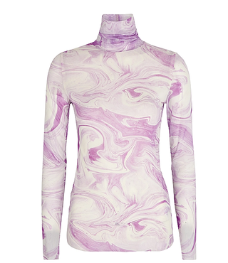 Ganni + Lilac Printed Stretch-Mesh Top