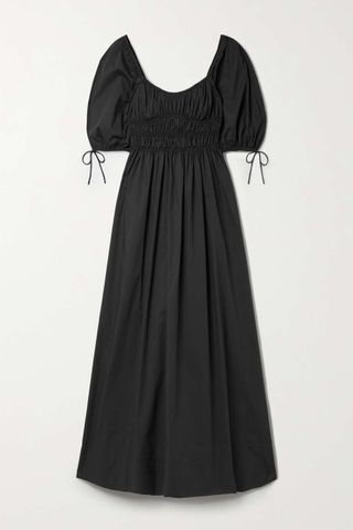 Staud + Faye Shirred Cotton-Blend Poplin Maxi Dress