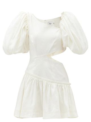 Aje + Chateau Puff-Sleeve Cutout Linen-Blend Mini Dress